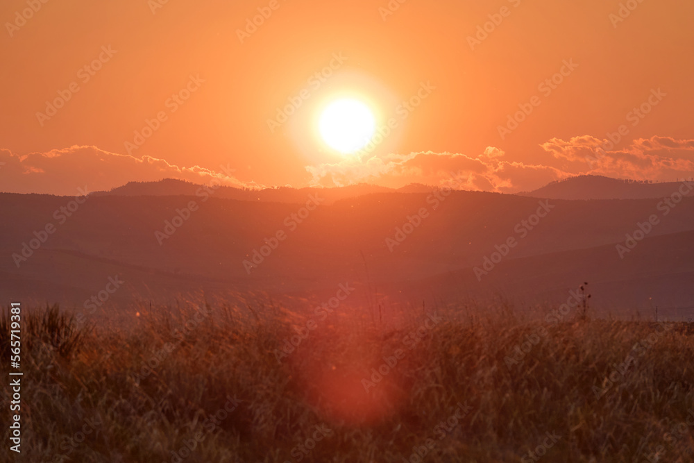 Fototapeta premium Beautiful scenery with hills and meadows in evening light.