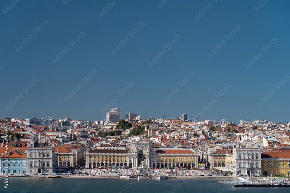 Lisbon, Portugal skyline of orange rooftops on the Tagus River. Vacation and travel concept
