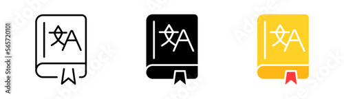 Dictionary set icon. Vocabulary, Translate site into your language, show original, select language, polyglot. Vector icon in line, black and colorful style on white background