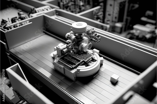 A high-angle view of an industrial robot in motion  with the focus on the movement and flow of the robot s arms as it sorts through a conveyor belt of products. Generative AI