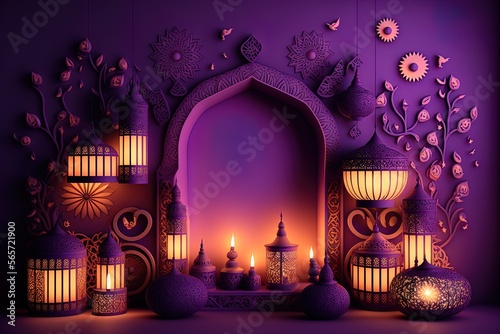 Decorative Pattern Wallcovering in Purple. Idea of the Diwali Festival. Generative AI photo