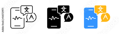 Online translator in the phone line icon. Website, translation service, foreign language, window, dictionary. Vector icon in line, black and colorful style on white background