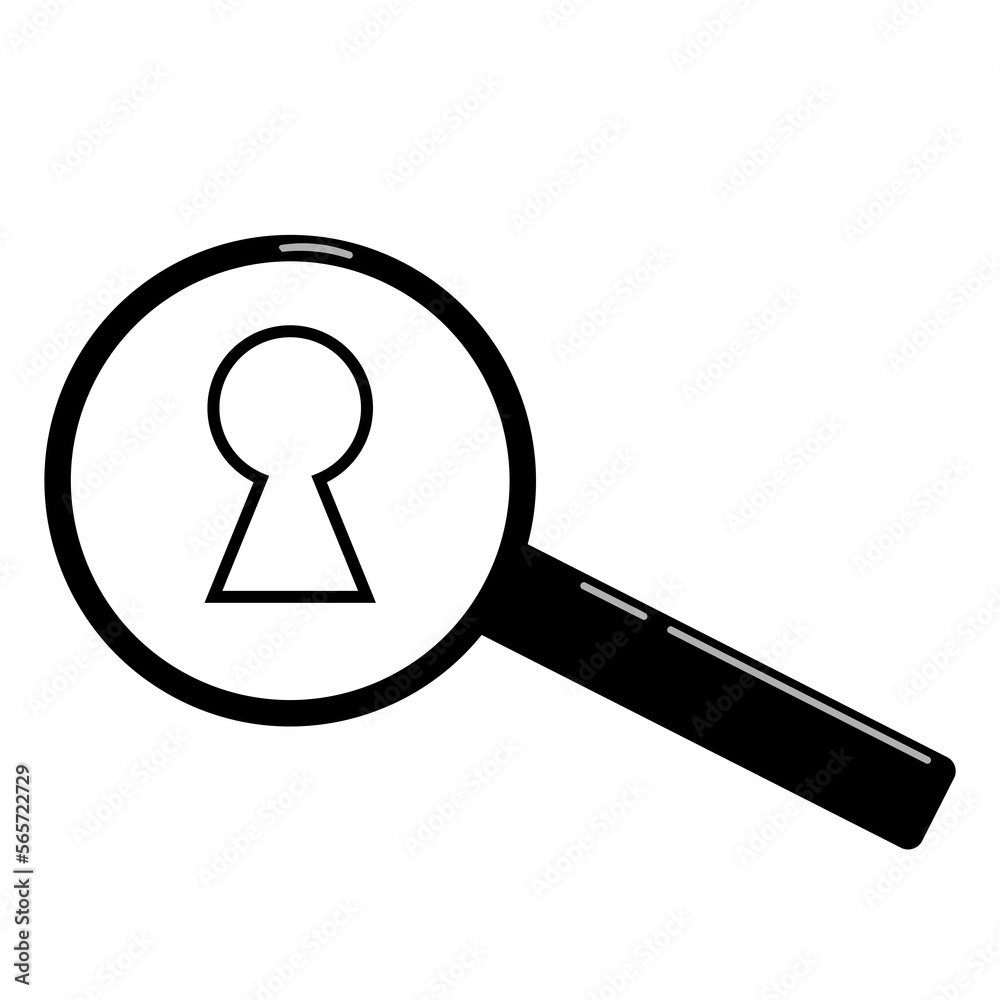 simple flat black magnifying glass with keyhole