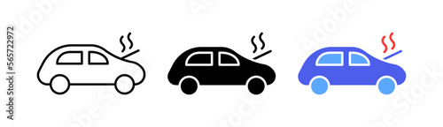 Dent on the car line icon. Car accident, drive, unable to control, warning sign, collision, collide, crash into wall, driver, service. Vector icon in line, black and colorful style on white background