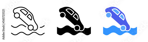 Fallen car line icon. Car accident, drive, unable to control, warning sign, collision, collide, crash into wall, driver, service. Vector icon in line, black and colorful style on white background