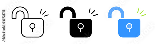 Opened lock set icon. Lock, password, security, hacker, antivirus, hacking, twofactor authentication. Defense concept. Vector icon in line, black and colorful style on white background