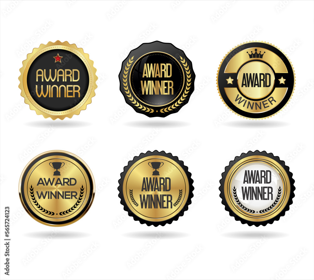 Award Winner emblem collection of golden badge on white background