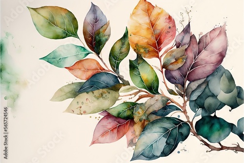 Painting fruits and leaves with watercolor  Generative AI