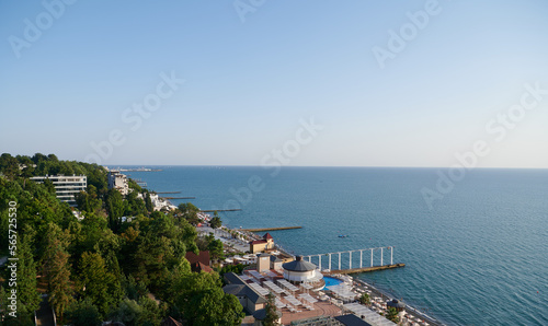 August 21, 2022, Sochi, Russia. Embankment of the Black Sea and the beach in Sochi