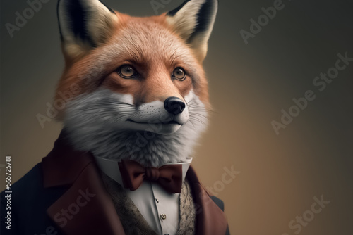 Portrait of Fox in suit gentleman. generative AI