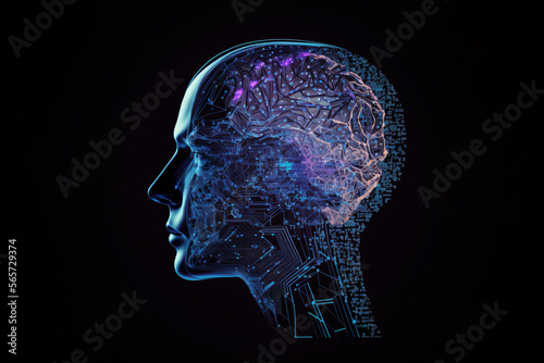 Illustration of a human head and brain. Thinking concept. Neurological connections. Generative AI