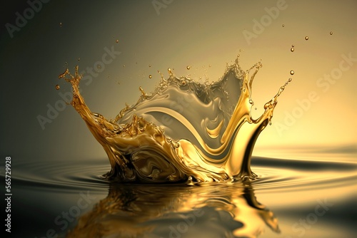 Liquid gold splash on black. Gold background as luxury glamor beauty concept for cosmetics or fashion. Generative AI. center composition to place item or logo.