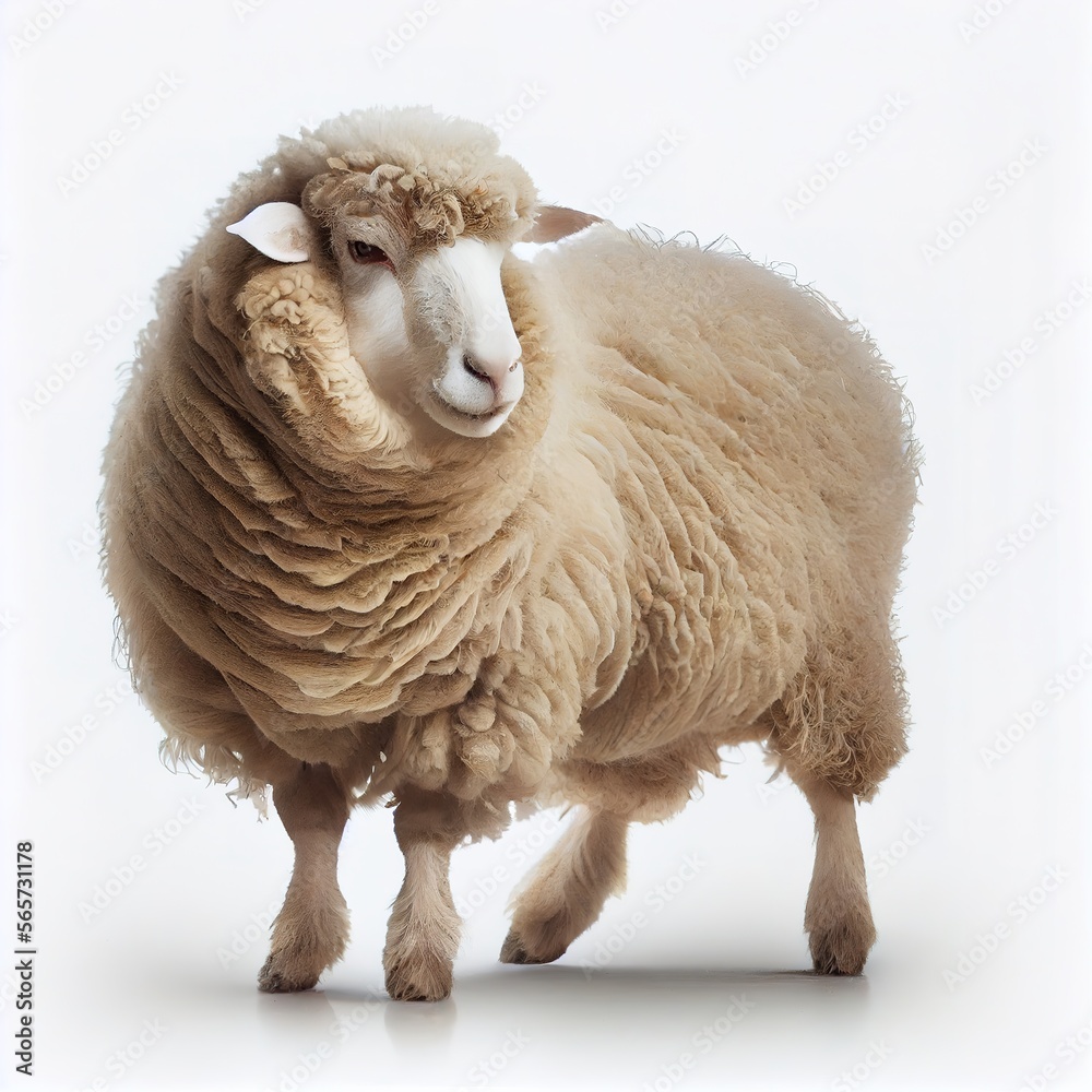 Merino sheep breed isolated on white background. Generative AI