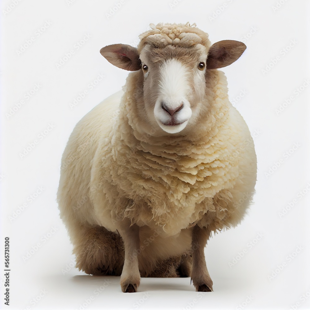 Fototapeta premium Oxford down sheep breed isolated on white background. Generative AI