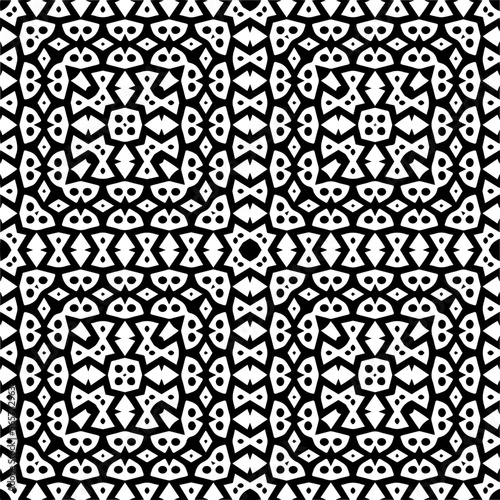  Vector pattern in geometric ornamental style. Black and white color.Seamless repeat pattern.Simple geo all over print block for apparel textile, ladies dress, fashion garment, digital wall paper.