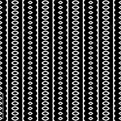  Vector pattern in geometric ornamental style. Black and white color.Seamless repeat pattern.Simple geo all over print block for apparel textile, ladies dress, fashion garment, digital wall paper.