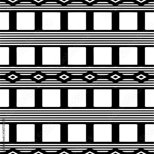  Vector pattern in geometric ornamental style. Black and white color.Seamless repeat pattern.Simple geo all over print block for apparel textile, ladies dress, fashion garment, digital wall paper.