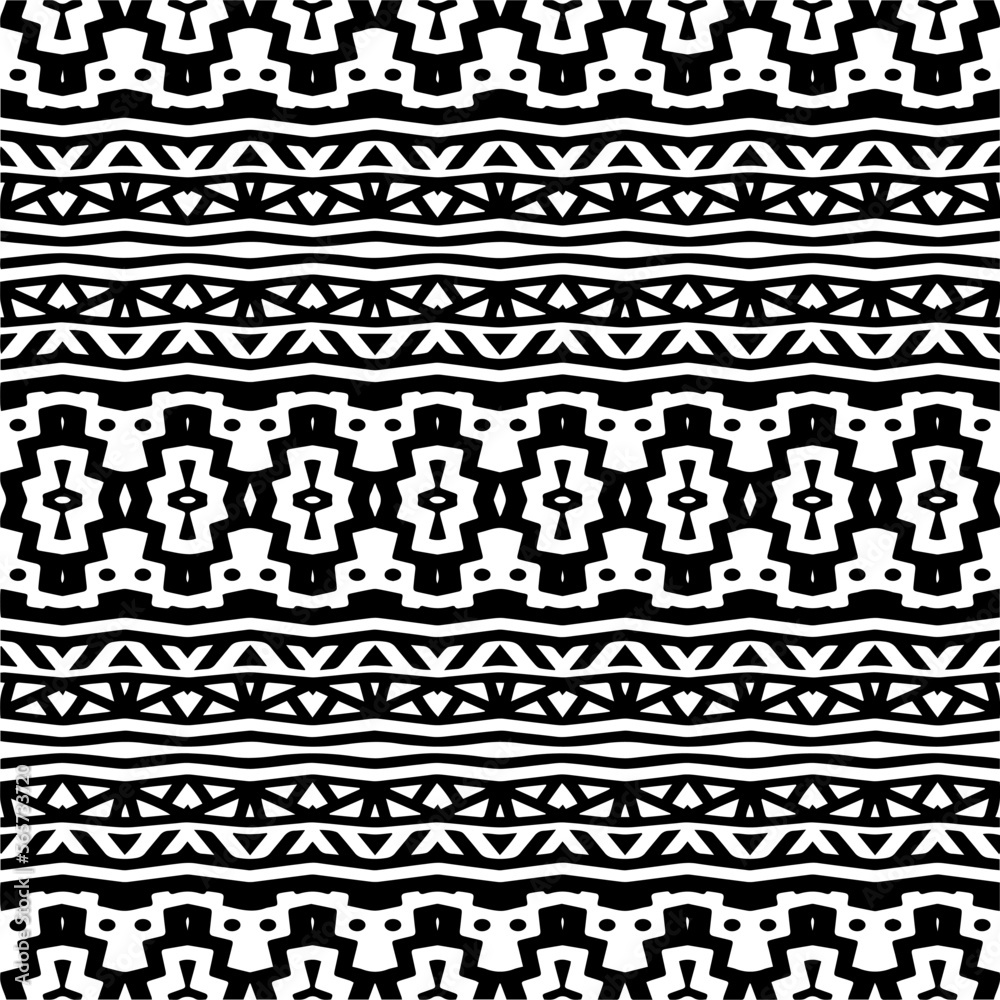 
Vector pattern in geometric ornamental style. Black and white color.Seamless repeat pattern.Simple geo all over print block for apparel textile, ladies dress, fashion garment, digital wall paper.