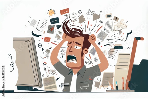 Businessman and office worker overwork and negative emotions Created with Generative AI technology.