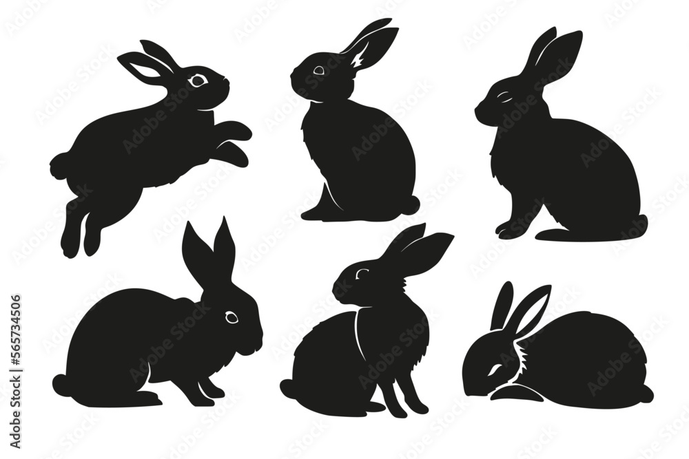 Fototapeta premium Easter holiday bunny set, wildlife silhouette collection greeting rabbit vector element