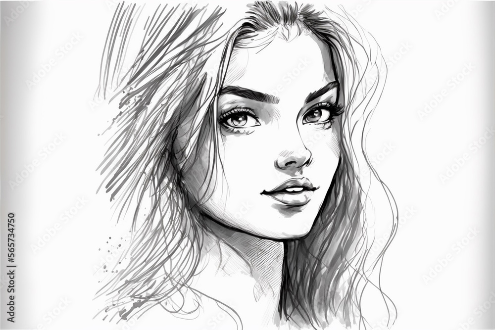 drawing sketches of girl face, beautiful woman drawing.