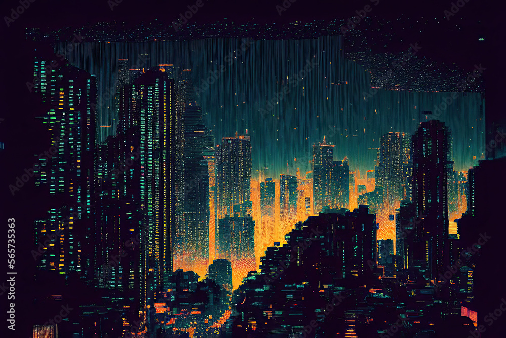 Glitchy big city landscape, Generative AI