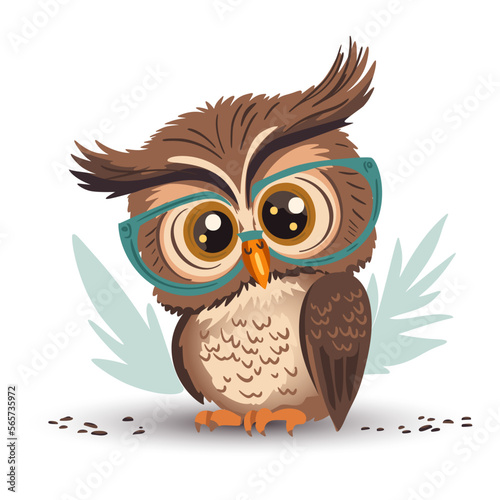 Cartoon cute wise owl vector character. Smart animal, kids cheerful illustration. Colorful funny beautiful design.