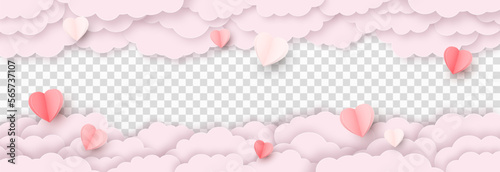 Vector multicolor paper hearts png. Paper hearts on a pink sky background. Paper sky png. Valentine's Day, March 8, Mother's Day.