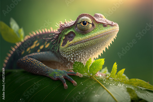 Wildlife  adorable lizard on the leaf. Selective focus.