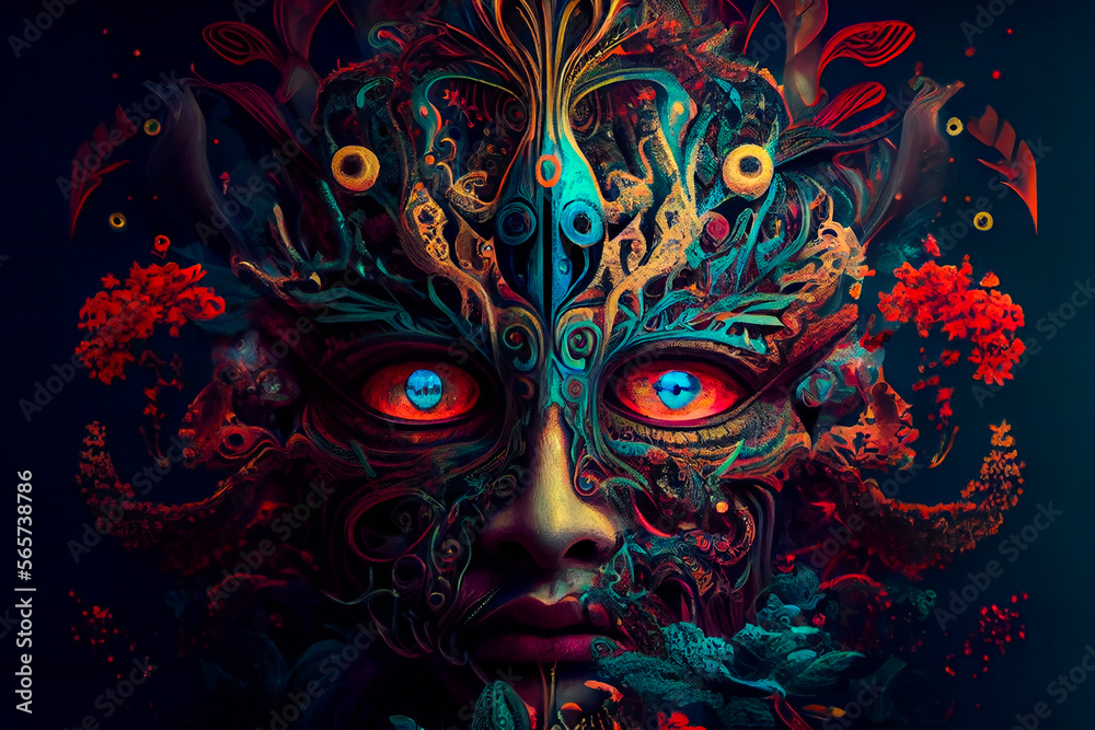 Horror Poster. Mystical head. psychedelic monster. Generative AI. Horror Poster. Mystical head. psychedelic monster. Generative AI.