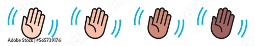 Hand waving icon. Human palm wave icons set. Gesture symbol. EPS 10.