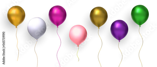 Balloon party colorful set isolated on transparent background. Vector realistic 3d celebration birthday glossy gift