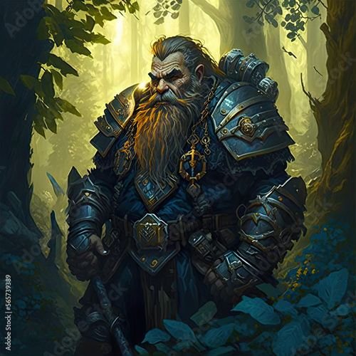 RPG dwarf paladin in a forest (AI generated)