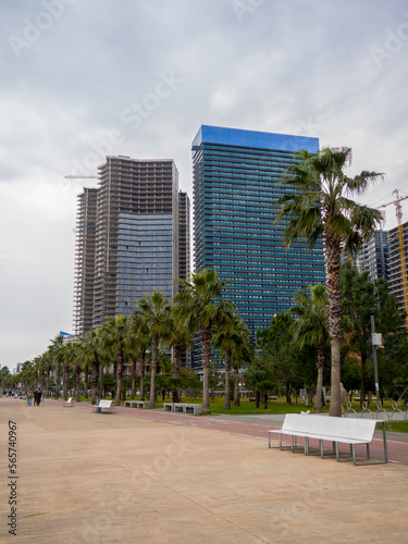   Streets of a modern resort town on the Black Sea. Streets of Batumi. Hotels on the sea. resort in winter.  Cloudy weather in Georgia. © Aleksandr