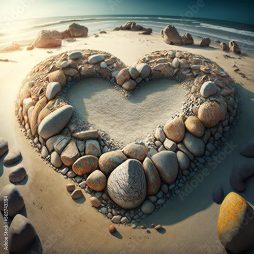 Stones in a form of a heart at the beach photo