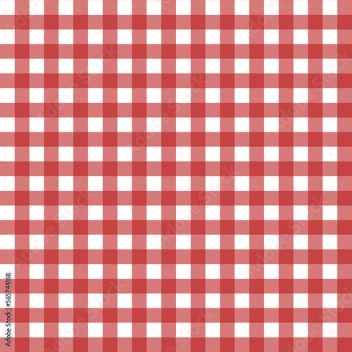  Seamless red checkered plaid fabric pattern texture. Modified stripes consisting of crossed horizontal and vertical lines.Seamless picnic pattern