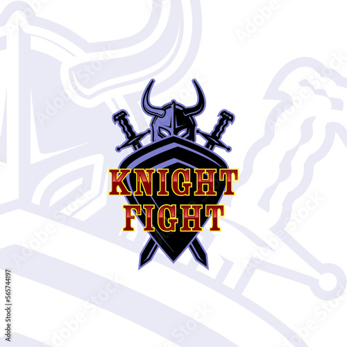 Knightly fight. Illustration of a knight with swords and a shield as a symbol of knightly fight.