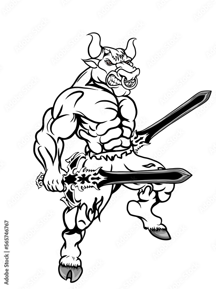 Fototapeta premium samurai bull vector outline