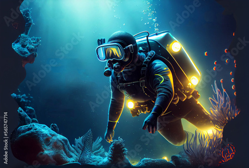 Scuba Diving Sport Background. Illustration AI Generative