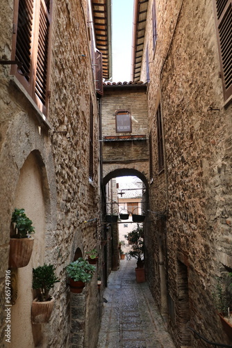 Fototapeta Naklejka Na Ścianę i Meble -  Archway in a old narrow alley in Spello, Umbria Italy