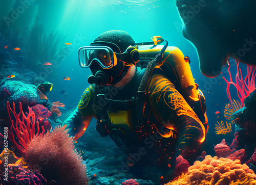 Scuba Diving Sport Background. Illustration AI Generative