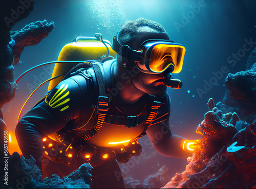 Scuba Diving Sport Background. Illustration AI Generative