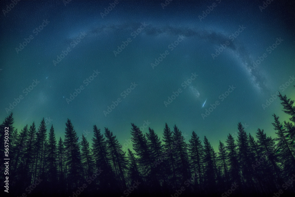 Forest at night with bright night sky