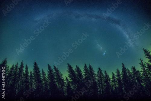 Forest at night with bright night sky