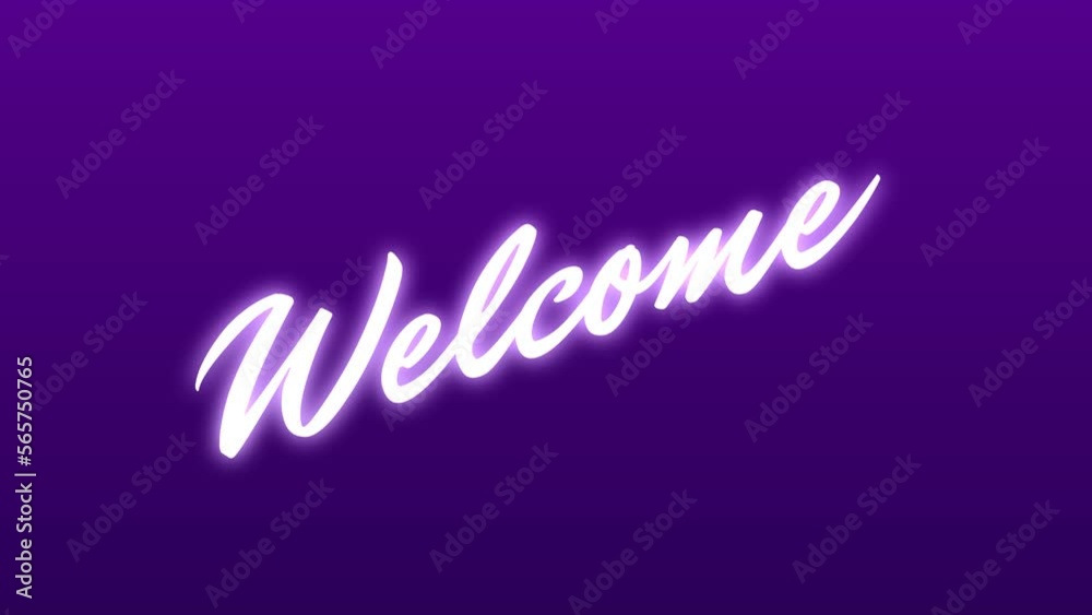 Welcome animation, animated glowing neon text with purple background and ink drop effect. perfect for celebrations, greetings, events, messages, holidays, and intro videos.