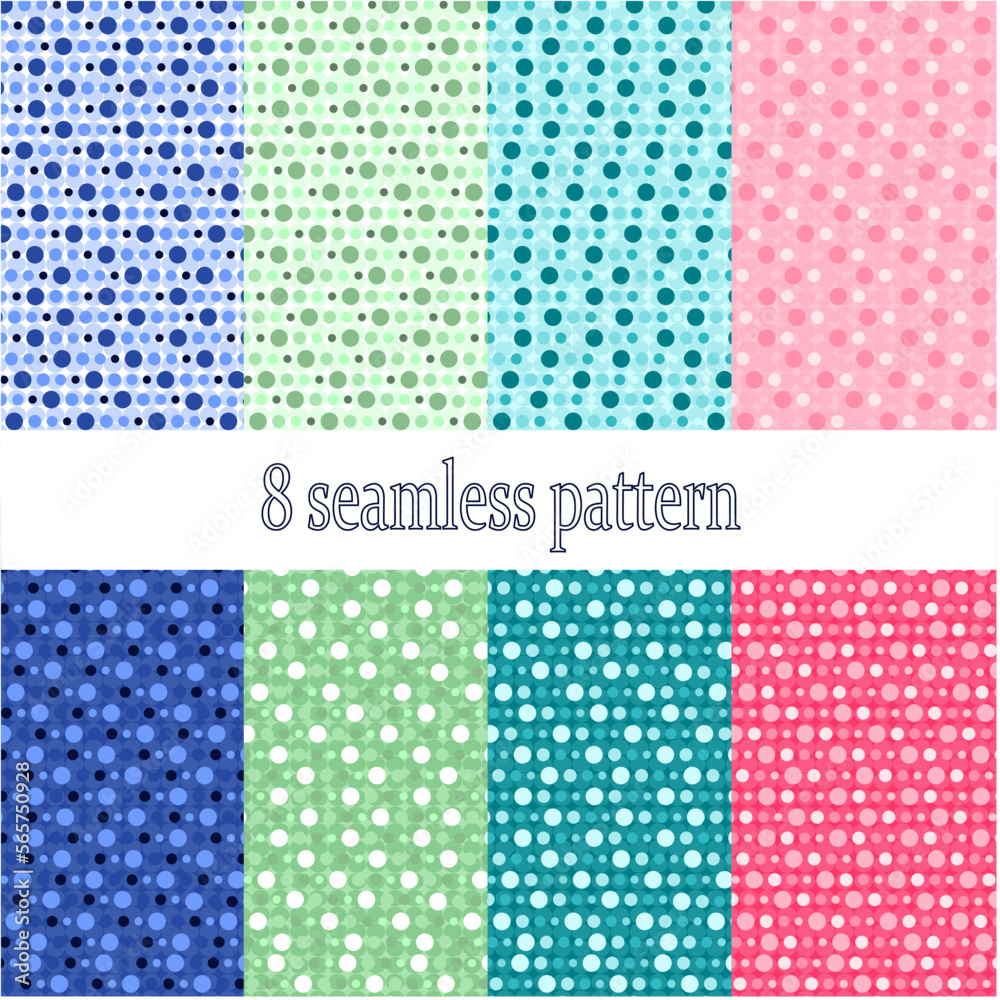 Polka dots seamless pattern set, blue,pink, green, and turqouis color