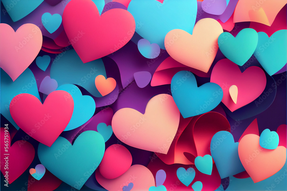 Abstract colorful illustration of hearts romantic background wallpaper made with generative AI