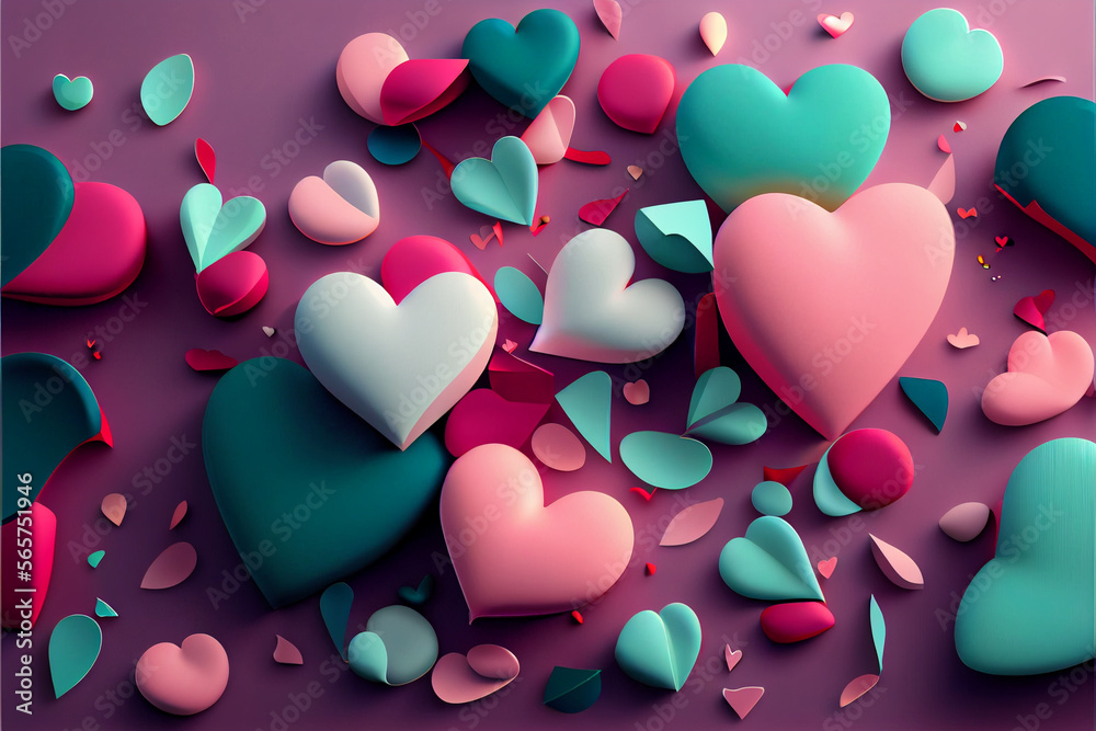 Abstract colorful illustration of hearts romantic background wallpaper made with generative AI