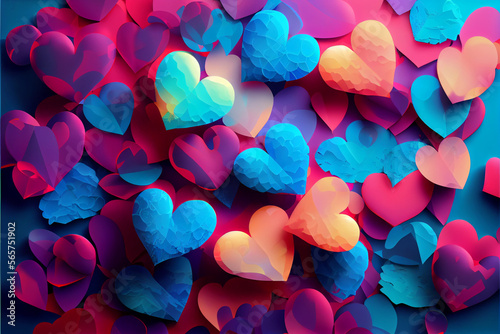 Abstract colorful illustration of hearts romantic background wallpaper made with generative AI