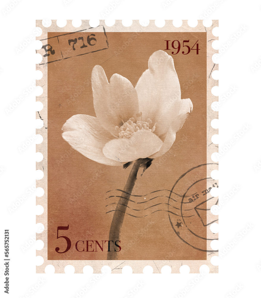 Floral vintage Postage Stamp. Retro Printable post stamp with flowers